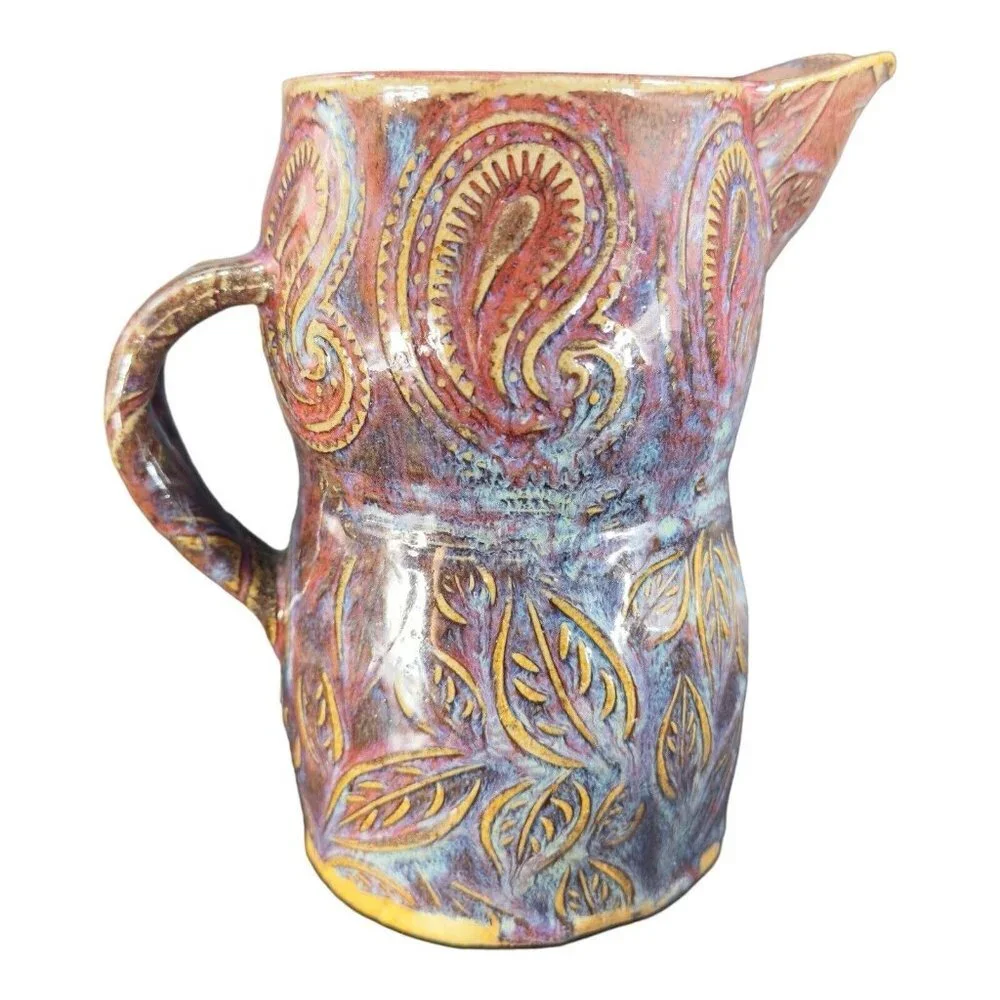 Hand Made‎ Primitive Studio Art Pottery Pitcher With Juice Rimmer Stackable VTG